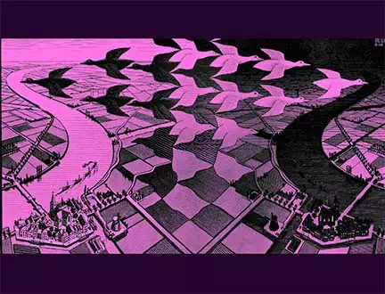 Cuadro titulado Día y noche de Maurits Cornelis Escher, 1938